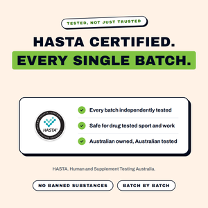 HASTA certified every single batch. Independently tested and safe for drug tested sport and work.