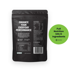 Back of the Enhancd Focus Gummies pouch showing full nutrition information and ingredients
